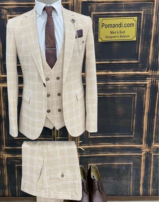 Checked beige suit