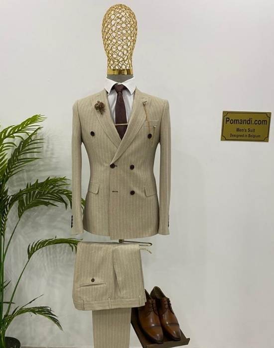 Beige double breasted suit