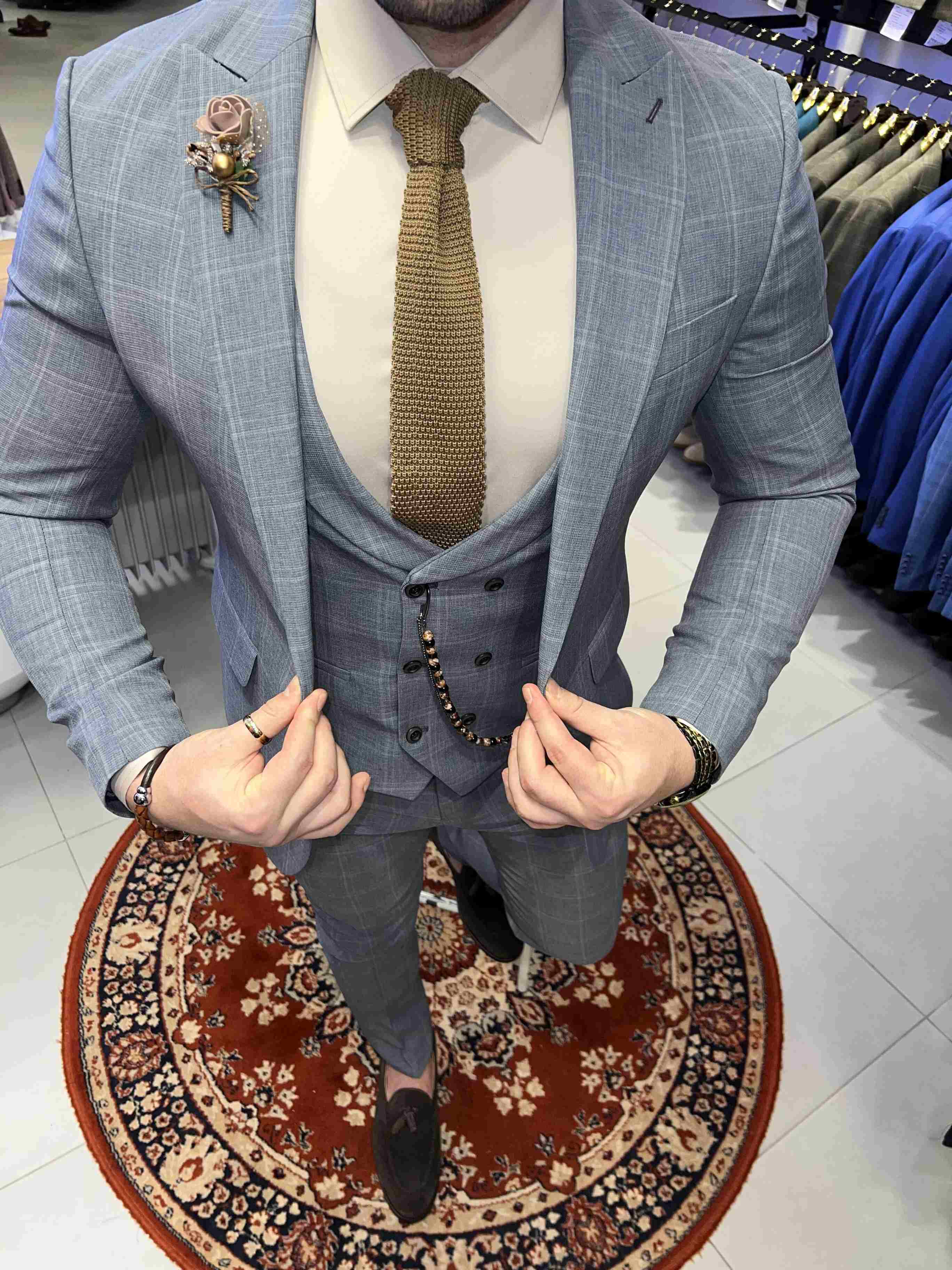 Light Gray Checked Suit