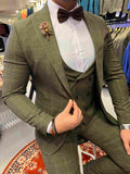 Olive Green Checkered Design Suit