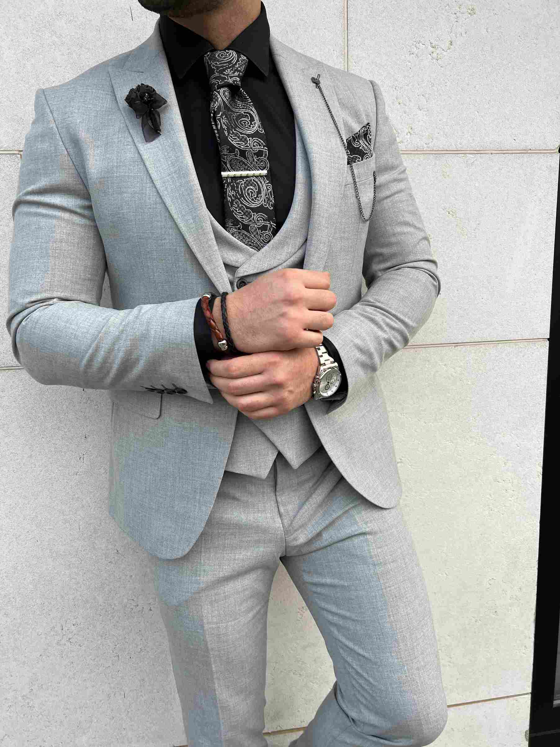 Silver Light Gray Stretch Suit