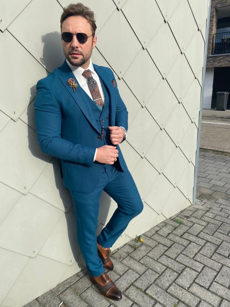 Slim Fit Turquoise Suit