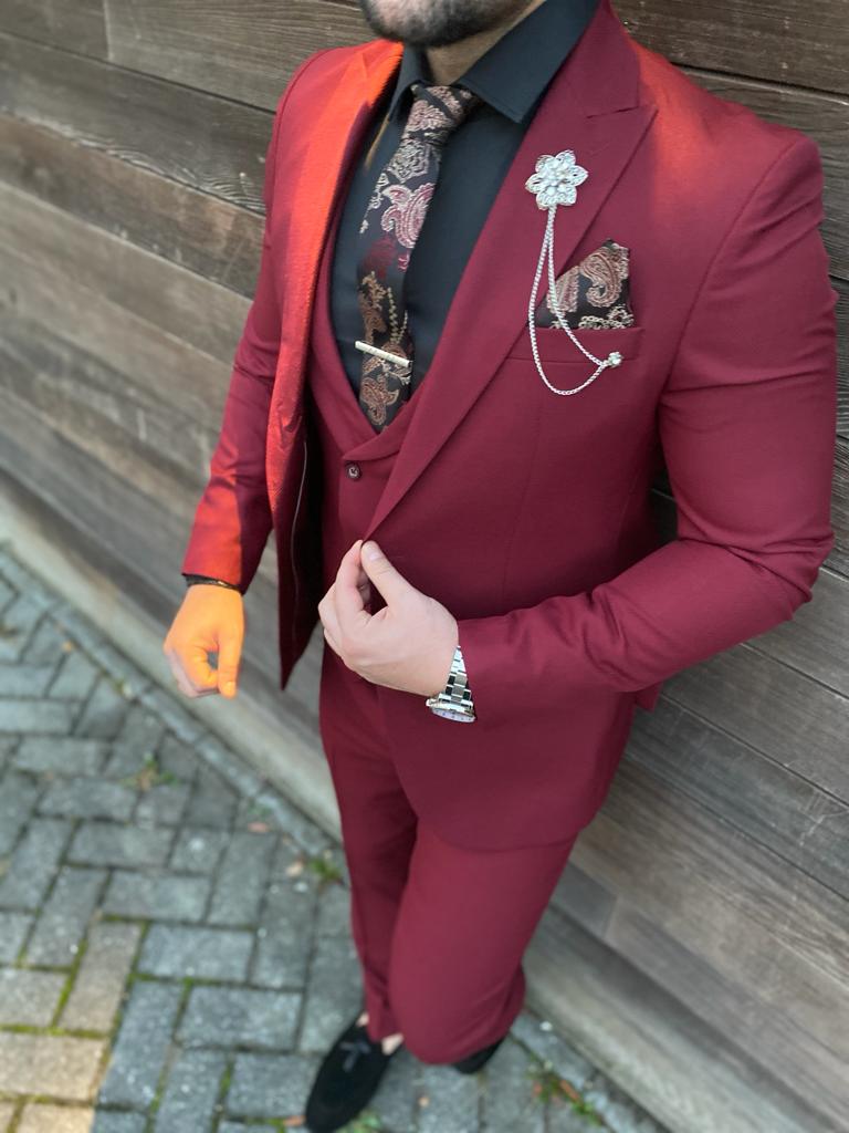 Burgundy 3 Piece Suit | Men's Formal Suit | Wedding Suit for Mens | Terno  noivo, Terno casamento, Terno