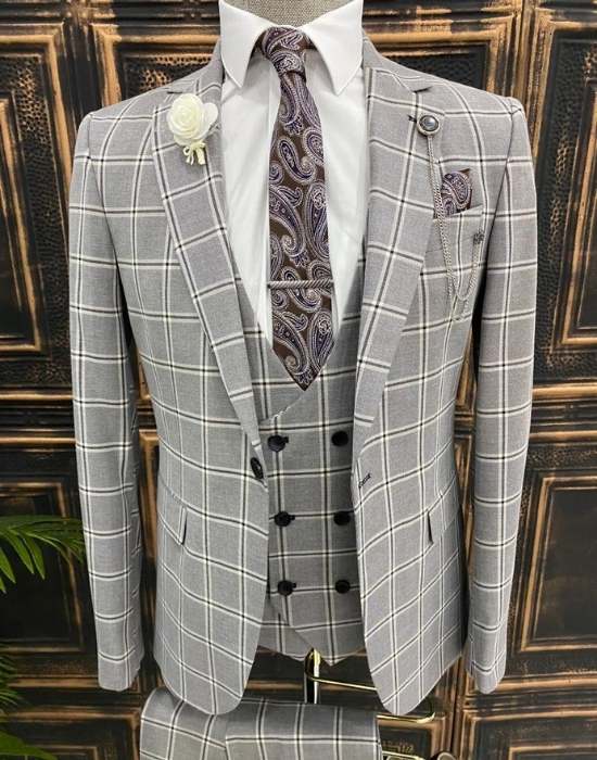 grey plaid suit