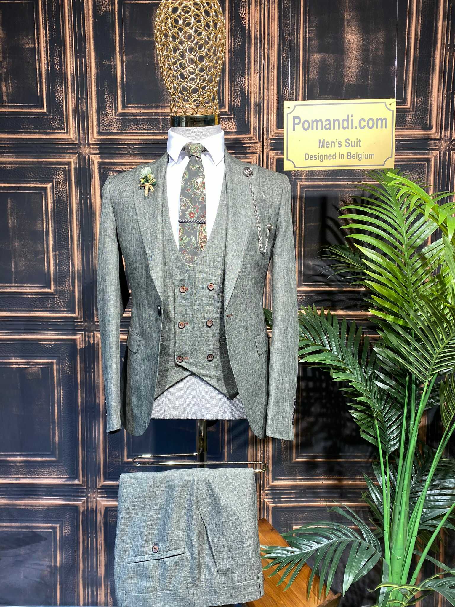 Olive Green Cotton Suit - Hangrr